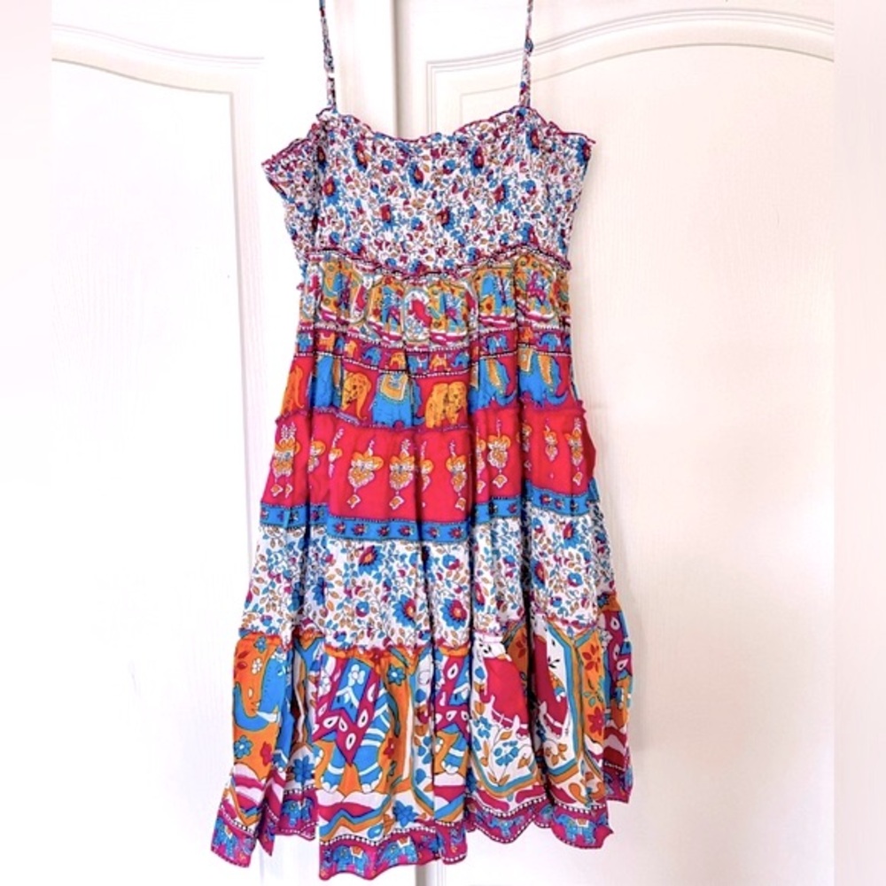 Anthropologie Colorful Bohemian Elephant Print Dress